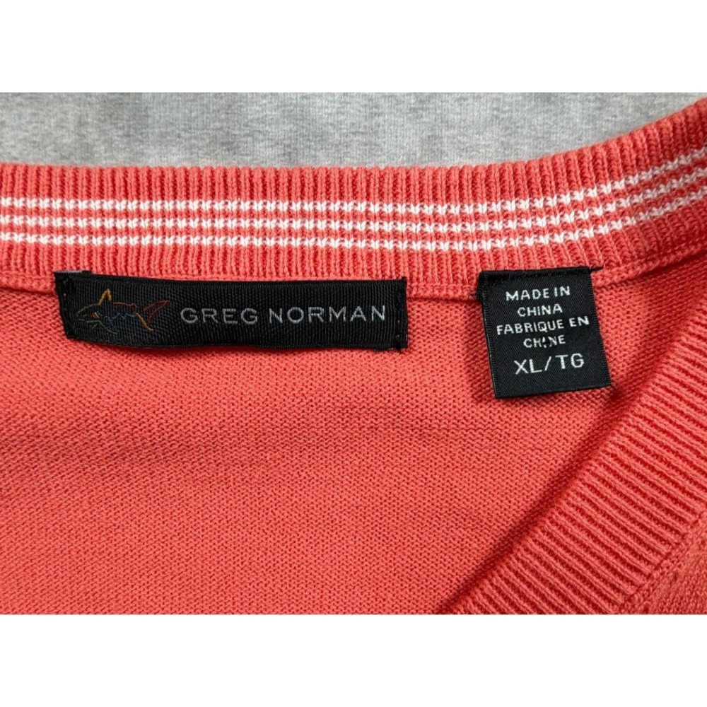 Greg Norman Mens XL Sweater Cotton Orange V Neck Shark Logo Golf Pullover - Picture 3 of 9